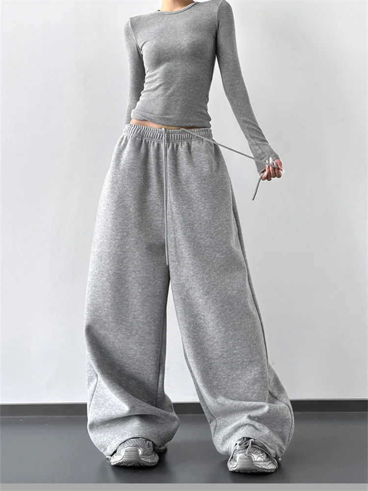 Pantalon de Jogging Large Taille Haute – Style Décontracté