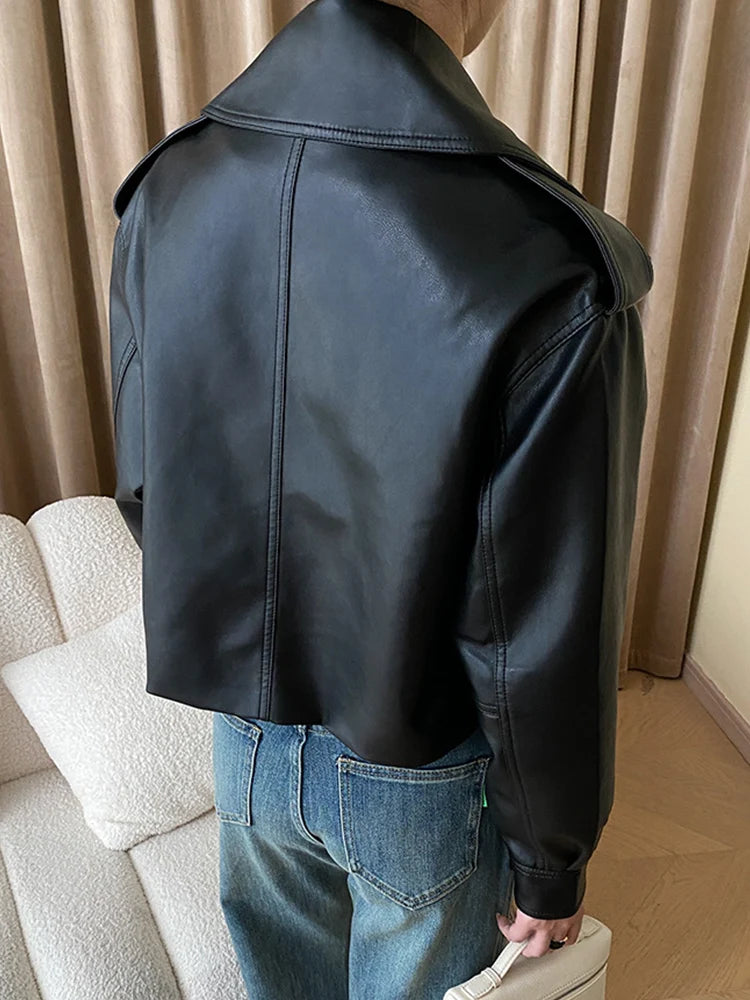 Veste courte en faux cuir PU pour femmes