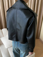 Veste courte en faux cuir PU pour femmes