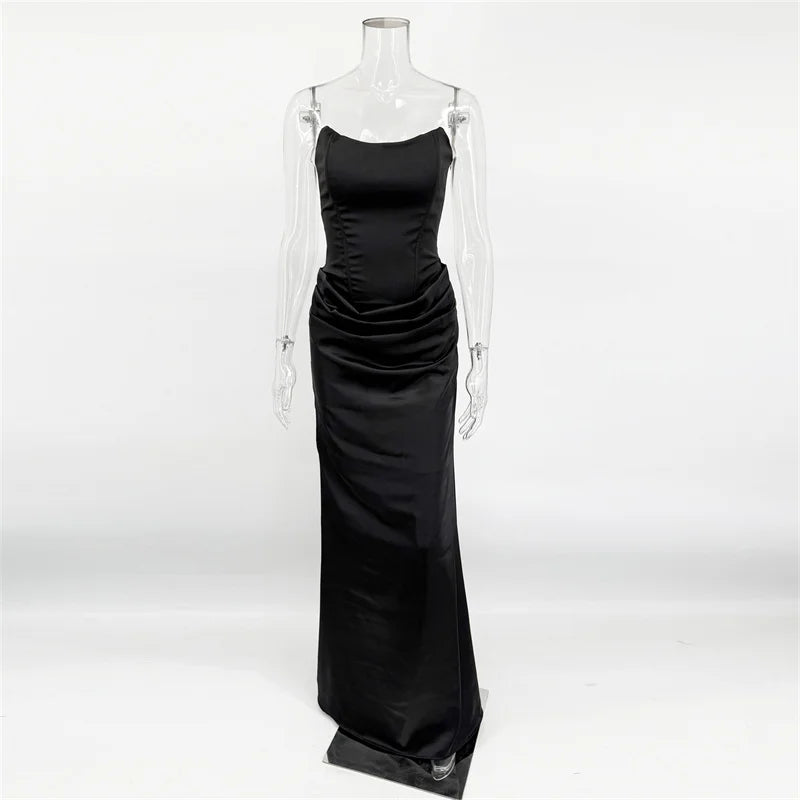 Robe Longue Bustier Plissée Femme – Style Élégant