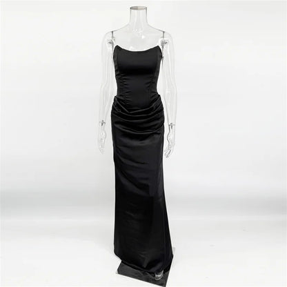 Robe Longue Bustier Plissée Femme – Style Élégant