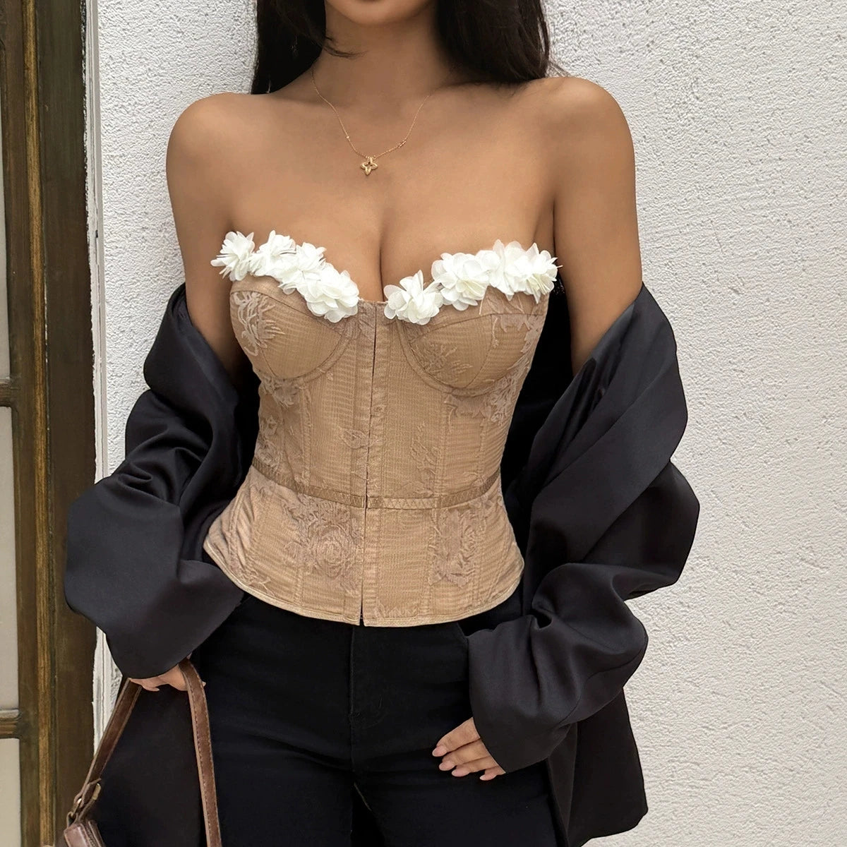 Débardeur de Plage Femme – Fleurs 3D et Laçage