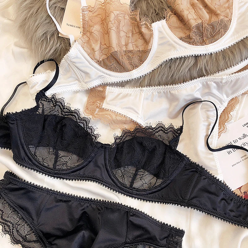 Ensemble de soutien-gorge et culotte en dentelle ultra fine pour femmes