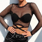 T-shirt transparent à manches longues pour femmes