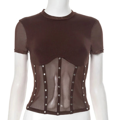 T-shirt Moulant Punk Femme – Patchwork et Rivets