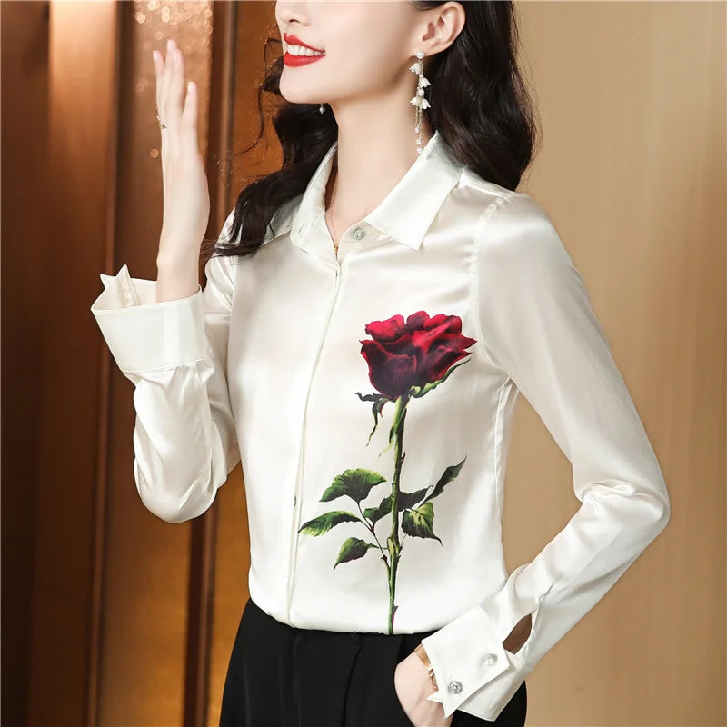 Chemise Blanche Femme – Manches Longues et Imprimé