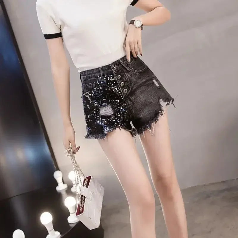 Short en jean à paillettes pour femmes