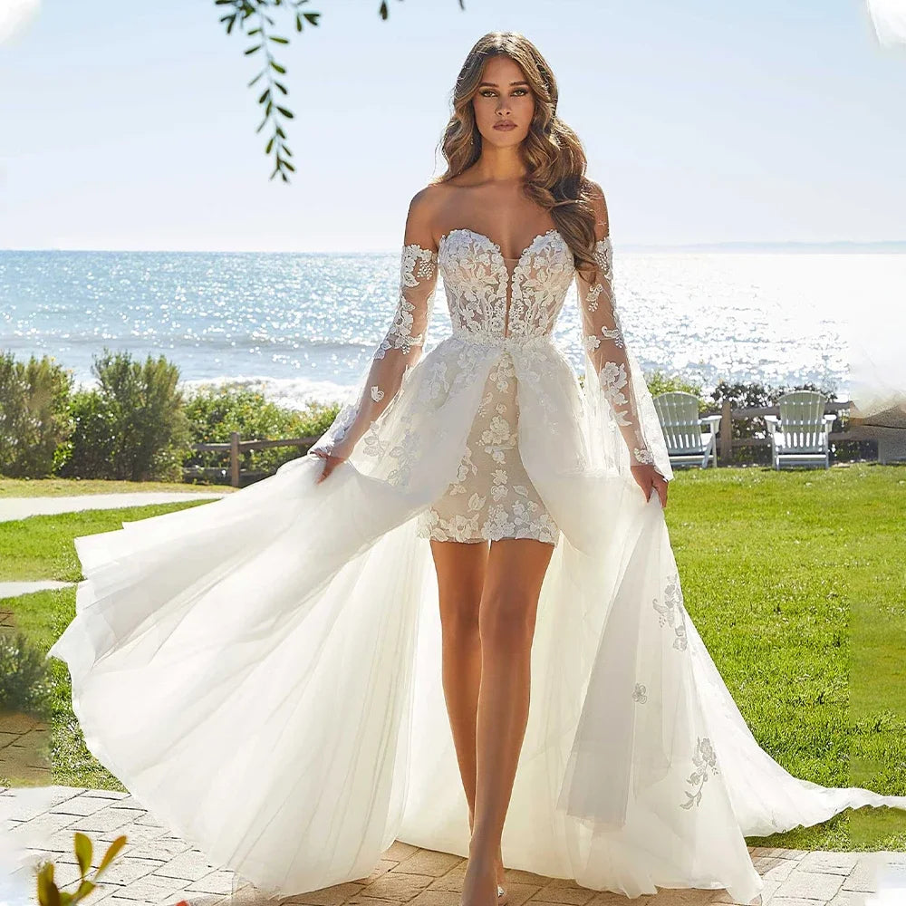 Robe de mariée courte élégante en dentelle pour femmes