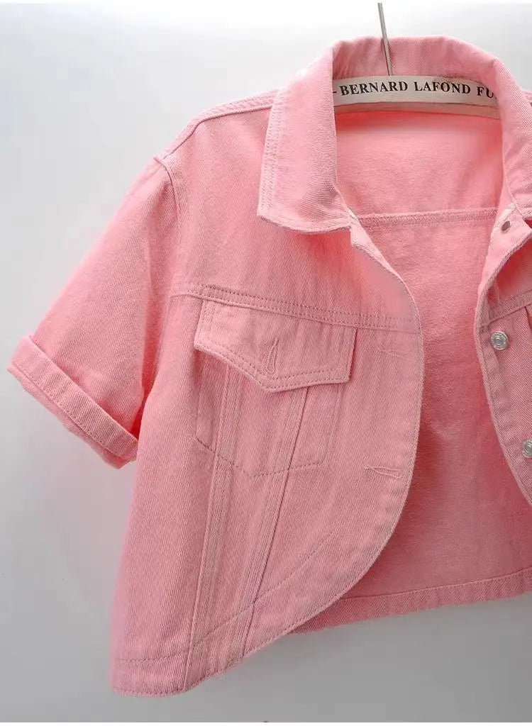 Veste en jean rose à manches courtes pour femmes