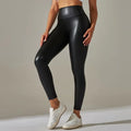 Leggings moulant taille haute en similicuir pour femmes