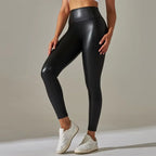 Leggings moulant taille haute en similicuir pour femmes