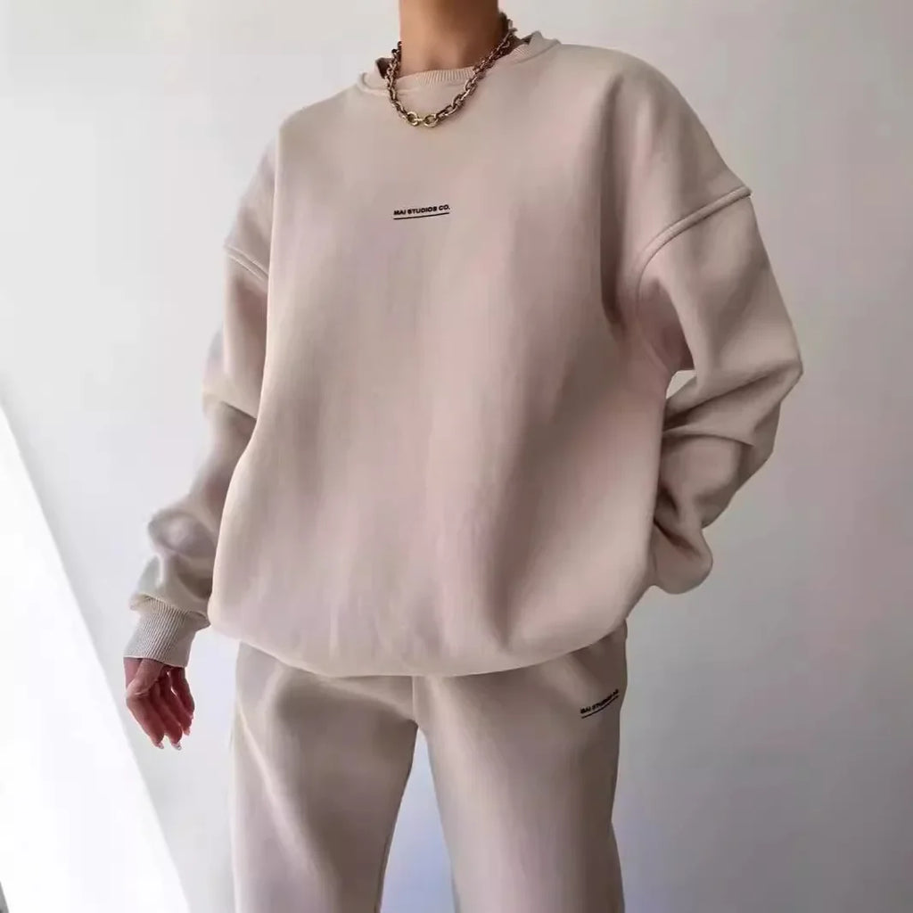Ensemble deux pièces décontracté, sweat-shirt à manches longues et col rond, pantalon pour femmes