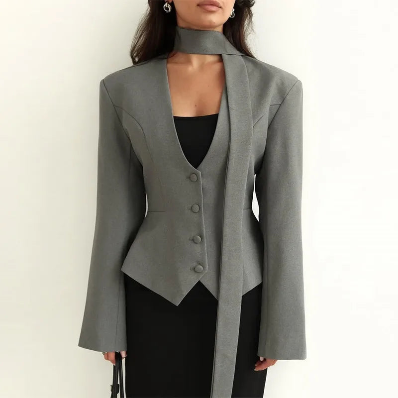 Ensemble veste et tailleur à lacets et col en V pour femmes
