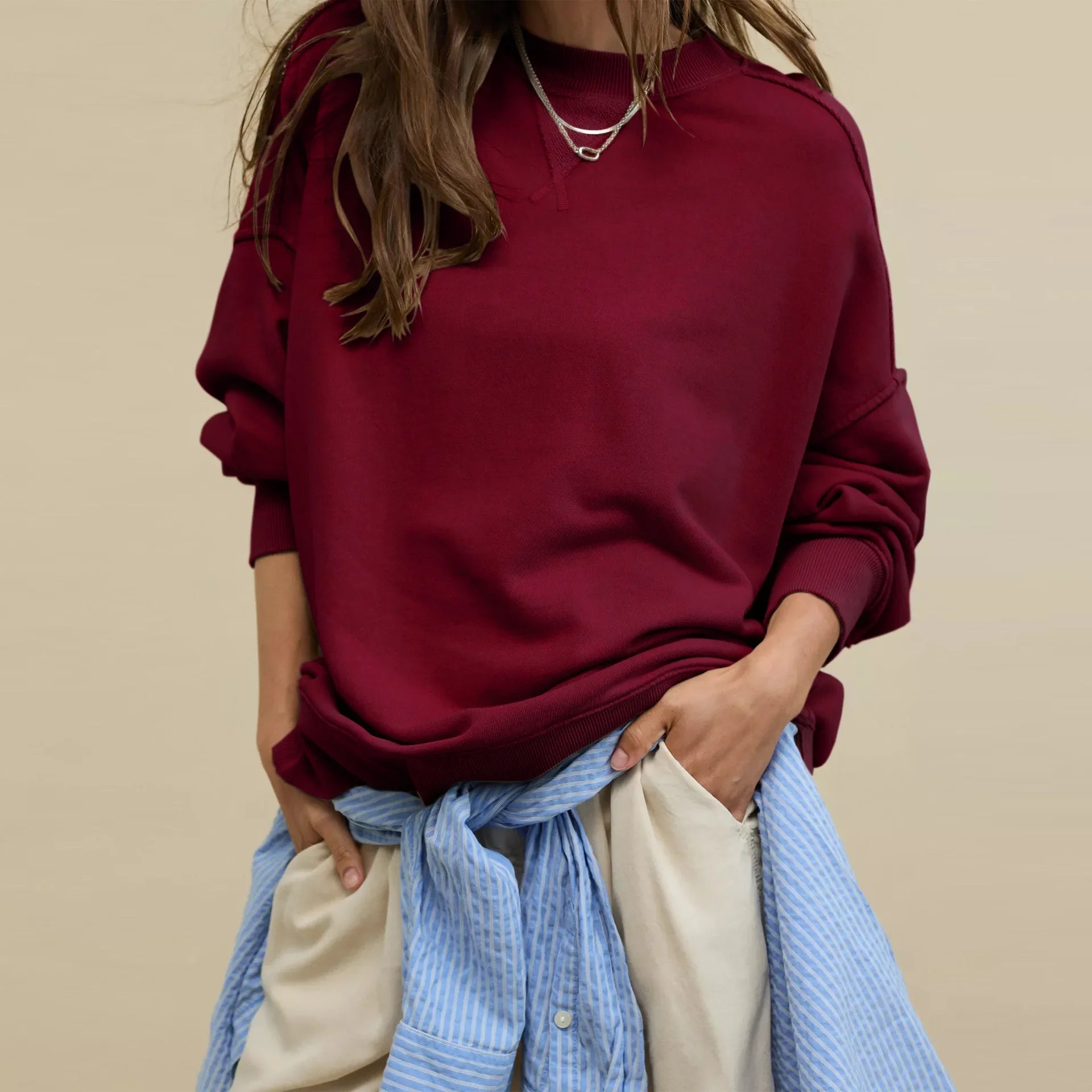 Sweat-shirt à manches longues et col rond pour femmes