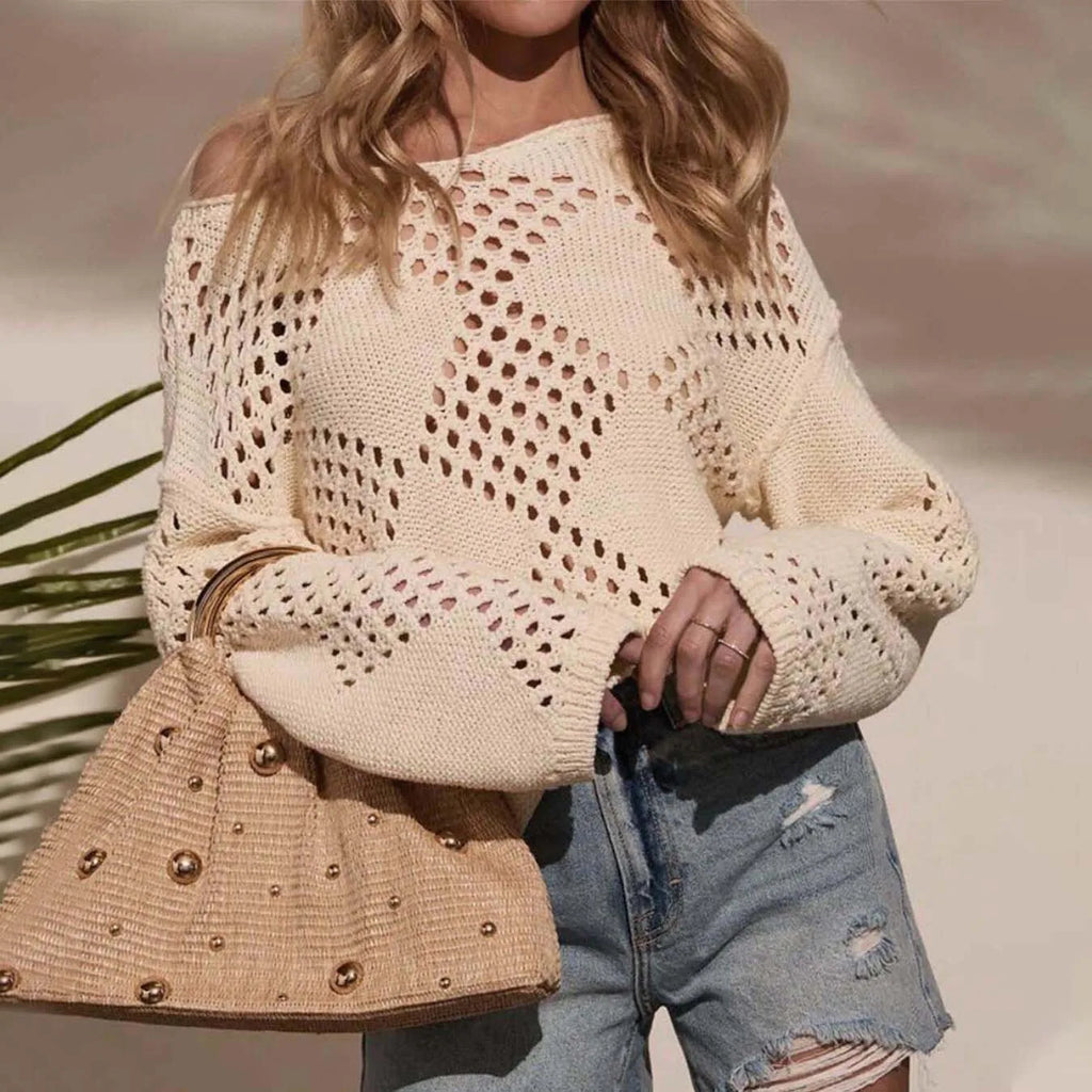 Pull tricoté ajouré pour femmes