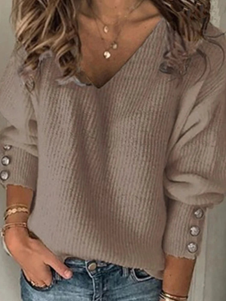 Pull tricoté à col en v pour femmes