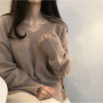 Pull Col V Femme – Maille Style Coréen