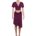 Ensemble deux pièces violet jupe, crop top asymétrique pour femmes