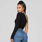 T-shirt asymétrique à manches longues et cordon de serrage court pour femmes
