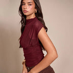T-shirts moulant en maille sans manches à col rond pour femmes