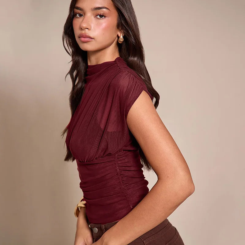 T-shirts moulant en maille sans manches à col rond pour femmes