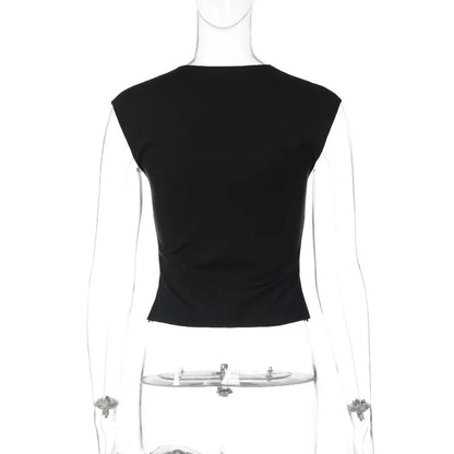 Crop Top Femme Sans Manches à Col V – Style Y2K