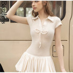 Robes plissées Vintage à manches courtes pour femmes