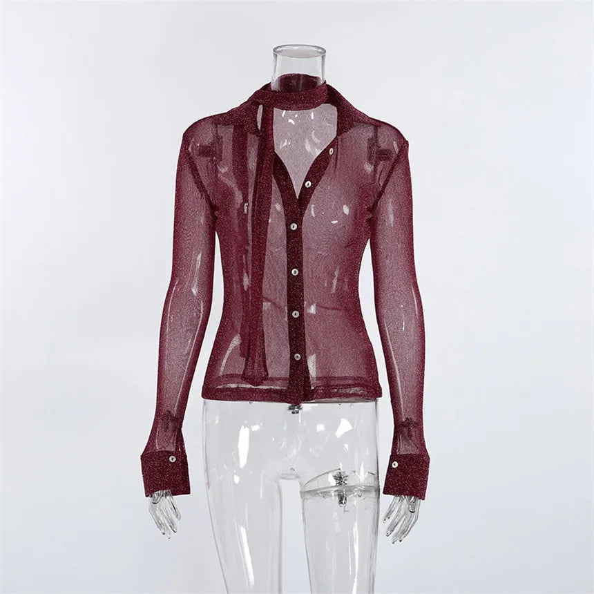Chemise transparente et brillante pour femmes