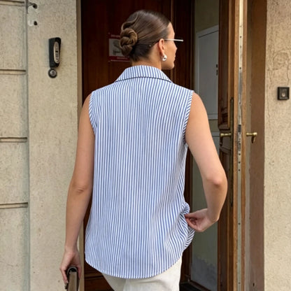 Chemise Rayée Vintage Femme – Sans Manches pour l'Été
