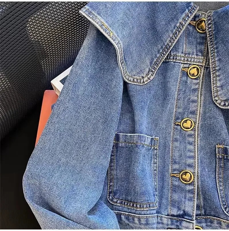 Veste en jean à col de poupée pour femmes