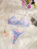 Ensemble de lingerie avec dentelle mince et anneau en acier pour femmes