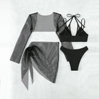 Maillot de bain 4 pièces à manches longues résille pour femmes