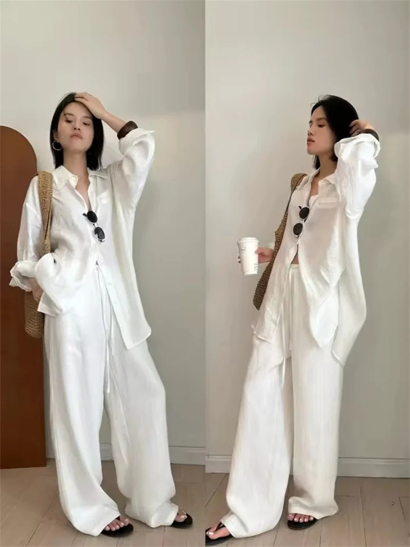 Pantalon d’Été Femme – Lin Blanc et Coupe Ample