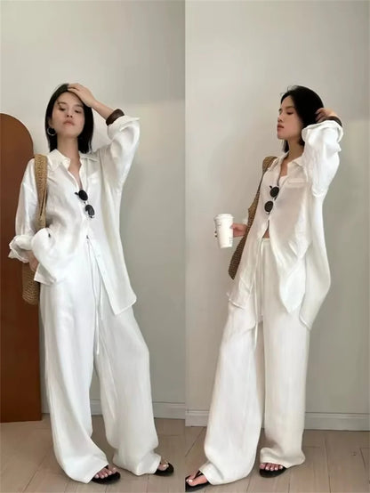 Pantalon d’Été Femme – Lin Blanc et Coupe Ample