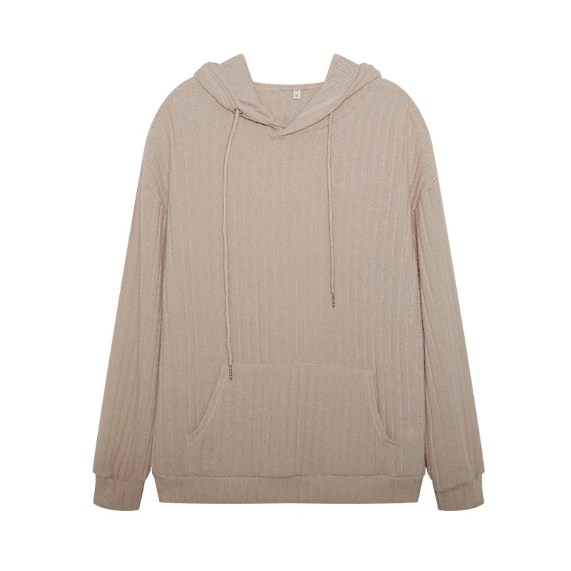Pull en tricot à capuche rayé et manches longues pour femmes