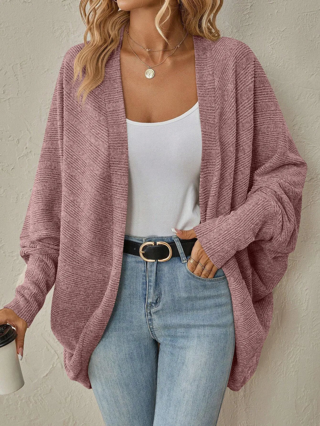 Cardigan décontracté mi-long en maille douce unie pour femmes