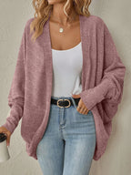 Cardigan décontracté mi-long en maille douce unie pour femmes