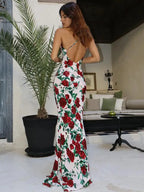 Robe Maxi Sexy imprimée dos nu pour femmes
