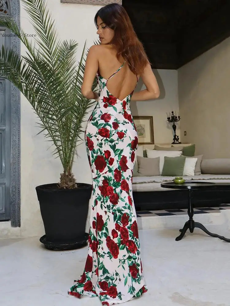 Robe Maxi Sexy imprimée dos nu pour femmes