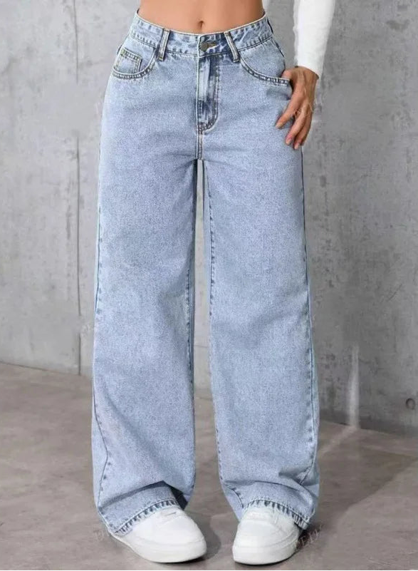 Jean taille haute ample à jambe large pour femmes