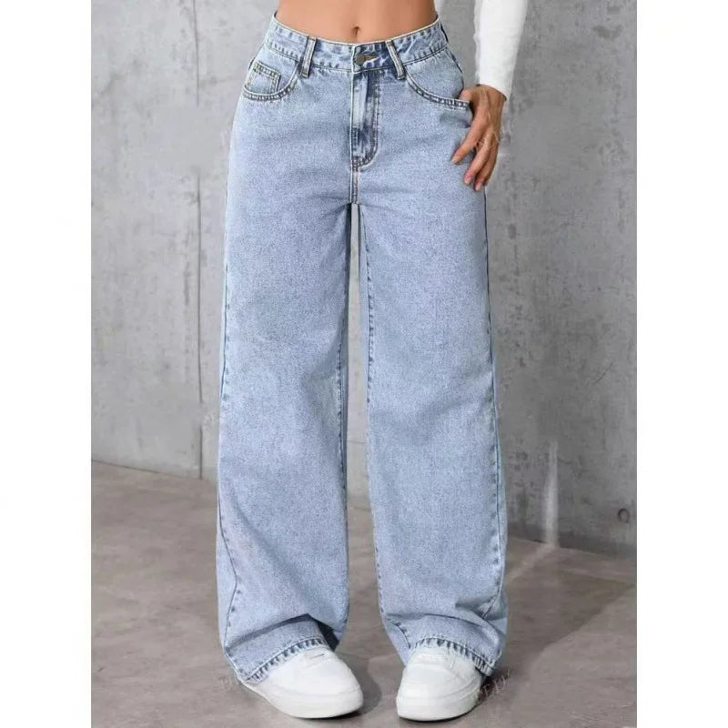 Jean taille haute ample à jambe large pour femmes