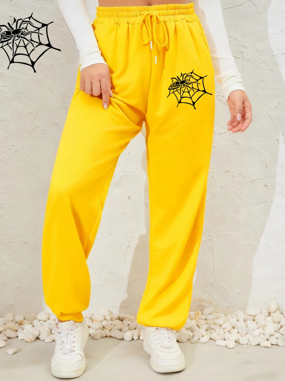 Pantalon de jogging imprimé araignées et toiles d'araignée pour femmes