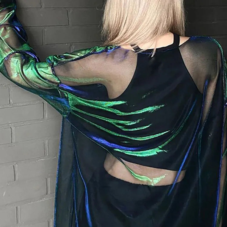 T-shirt à manches longues à col rond transparent pour femmes