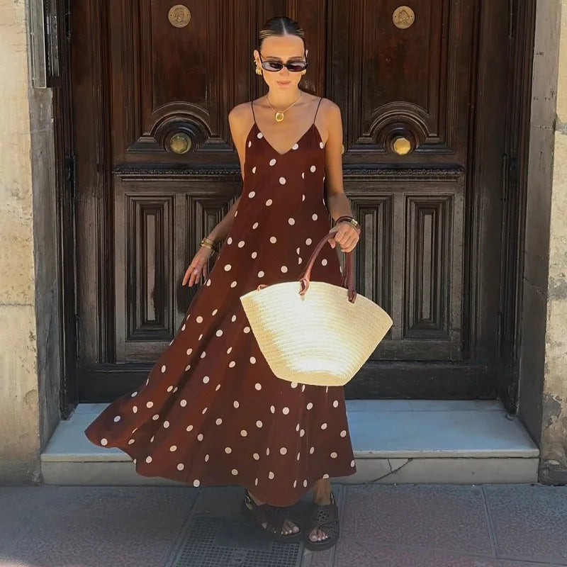 Robe longue d'été à pois pour femmes