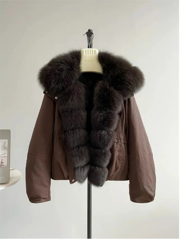 Manteau Court d’Hiver Femme – Col Effet Fourrure