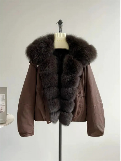 Manteau Court d’Hiver Femme – Col Effet Fourrure