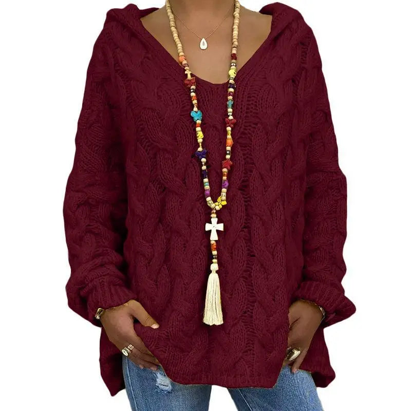 Pull torsadé tricoté de couleur pure pour femmes