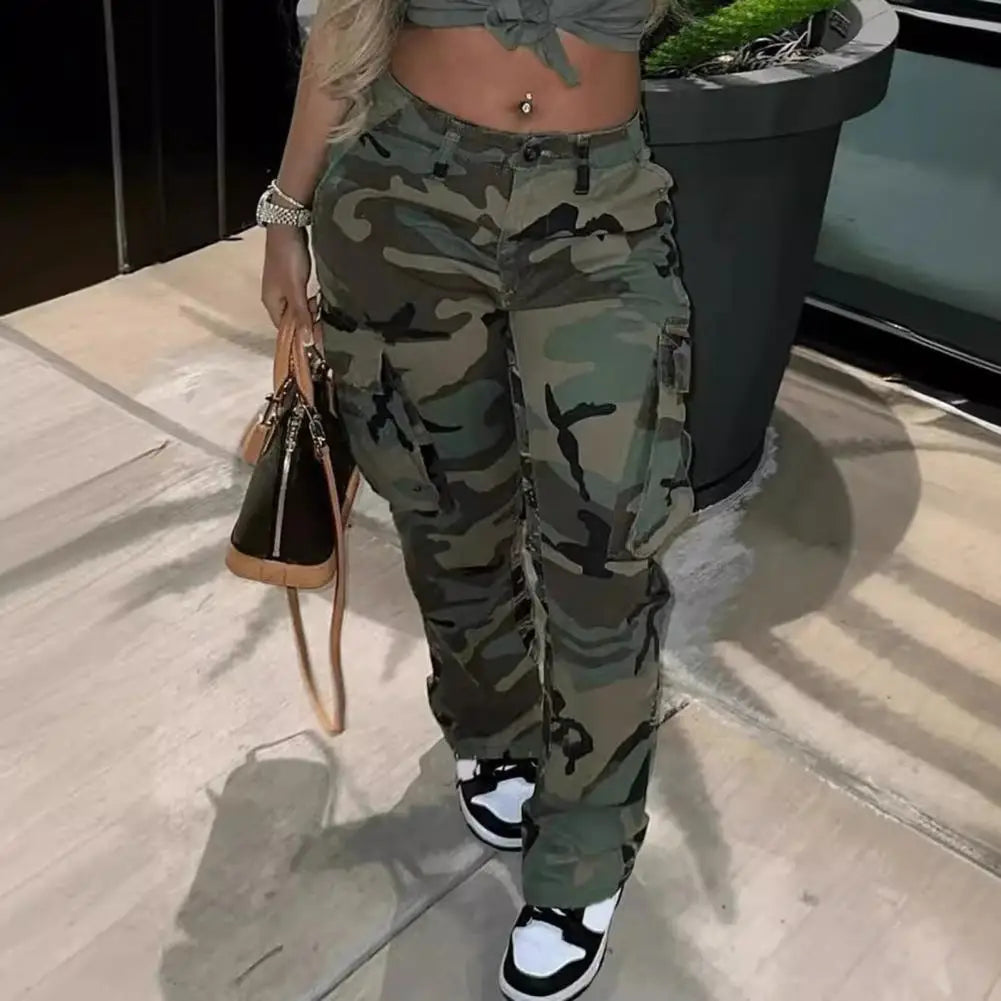Pantalon cargo imprimé camouflage pour femmes