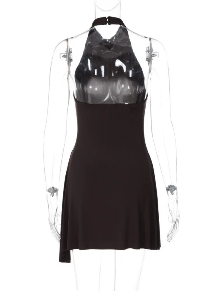 Robe femme marron moulante asymétrique dos nu