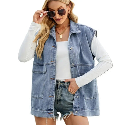 Veste en Jean Femme Mi-Longue – Style Décontracté